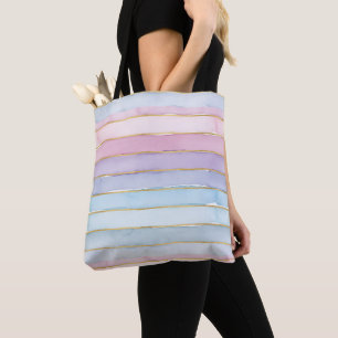 Tote Bag Rayures aquarelles bleu violet rose été