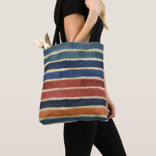 Tote Bag Rayures aquarelles Terre cuite brique rouille sarc