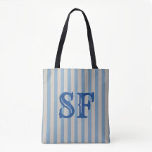 Rayures Bleues et Blanches Monogramme Personnalisé