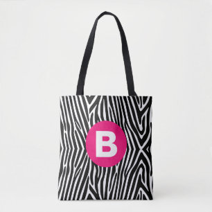 Tote Bag Rayures Classiques de Zèbre Monogramme Rose Clair