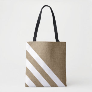 Tote Bag Rayures élégantes de blanc de toile de jute de