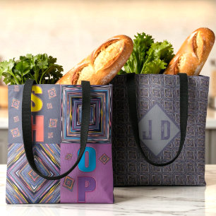 Tote Bag Rayures Et Diamants Monogramme Coloré