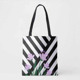 Tote Bag Rayures et fleurs