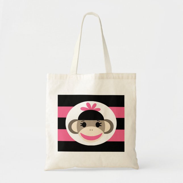 Tote Bag Rayures mignonnes de rose de noir de singe de (Devant)