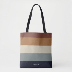 Tote Bag Rayures Modernes avec Monogramme Terreux