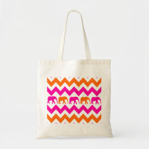 Tote Bag Rayures oranges de Chevron d'éléphants de roses