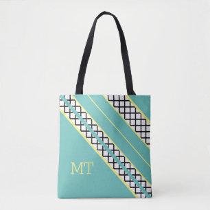 Tote Bag Rayures Turquoises et jaunes molles
