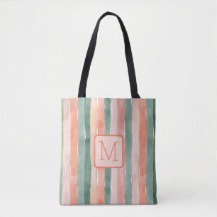 Tote Bag Rayures verticales bloc de couleur pêche Monogramm