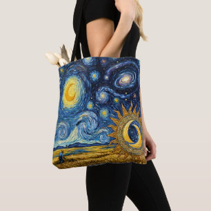 Tote Bag Récolte étoilée de style Van Gogh Champ de blé dor