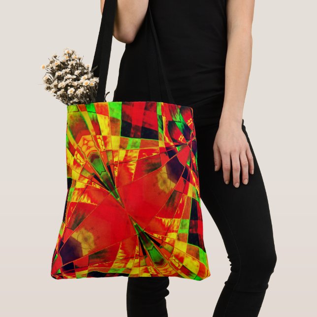 Tote Bag Rectangle incliné ou étiré ...jaune rouge (De près)