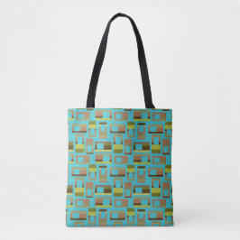 Tote Bag Rectangles à bandes turquoise