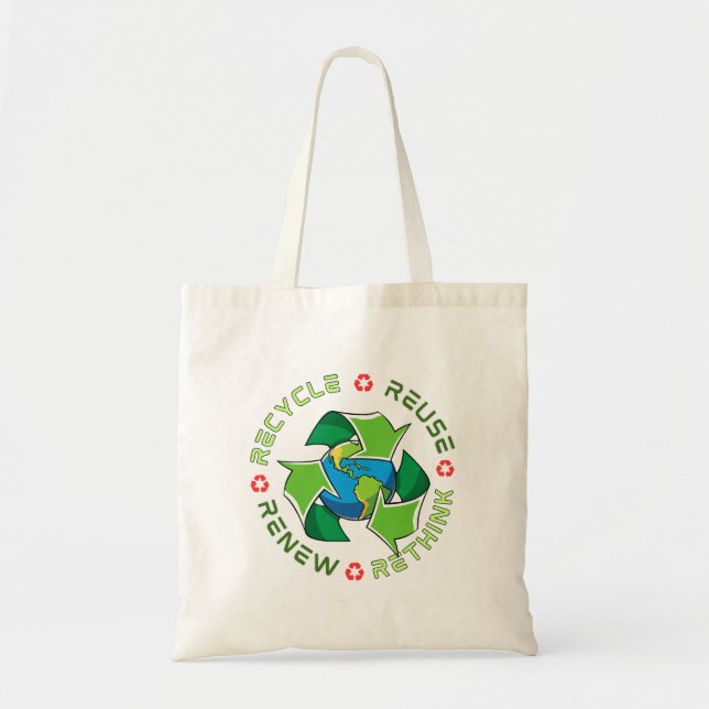 Tote Bag Recycler, Réutiliser, Renouveler, Repenser. Sauvez (Devant)