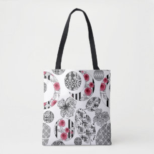 Tote Bag Red and Black, Quilting, Patchwork, Rustic, Modern