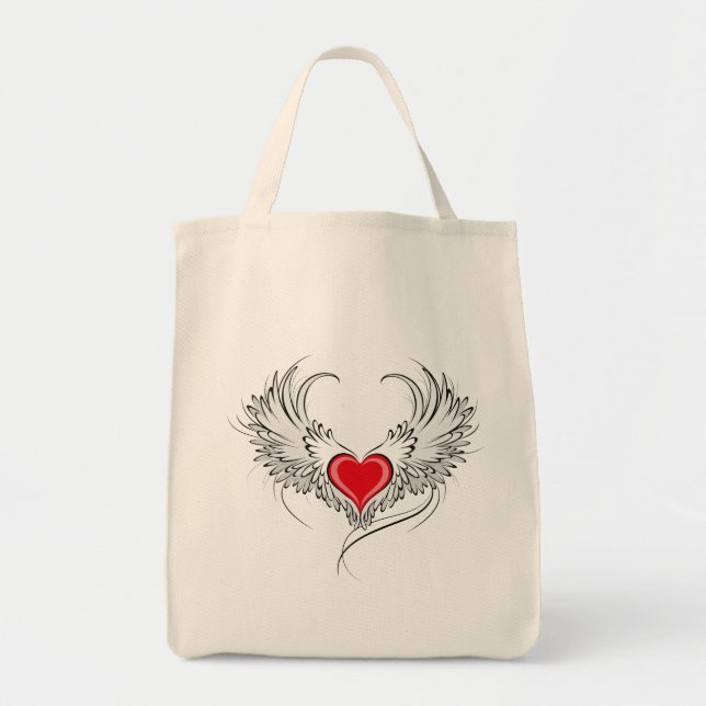 Tote Bag Red Angel Coeur avec ailes (Devant)