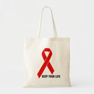 Tote Bag Red Awareness Ribbon + your message