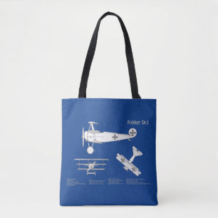 Tote Bag Red Baron Fokker Dr.1 - Plan d'avion ABD