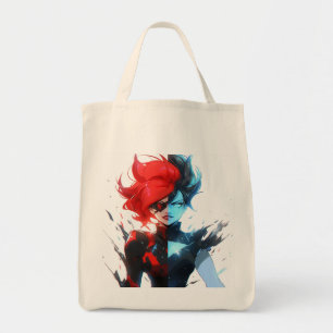 Tote Bag Red Blue Fire Ice Comic Style Anime Girl
