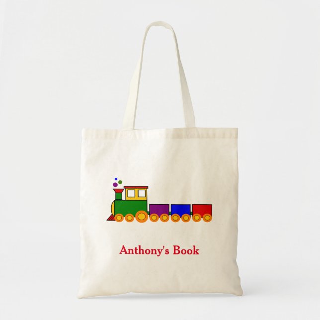 Tote Bag Red Blue Green train enfants bibliothèque (Devant)