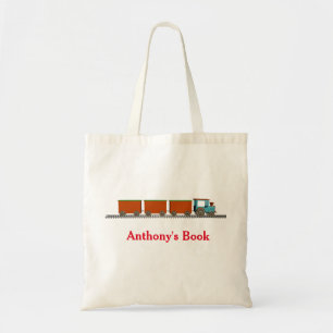 Tote Bag Red Blue train kids named library