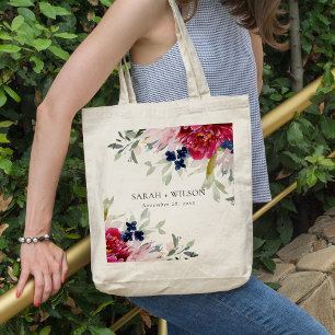 Tote Bag Red Burgundy Blush Blue Floral Bunch Wedding