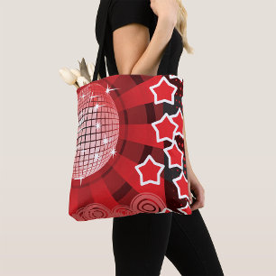 Tote Bag Red Disco Party Thème avec étoiles et Parties scin