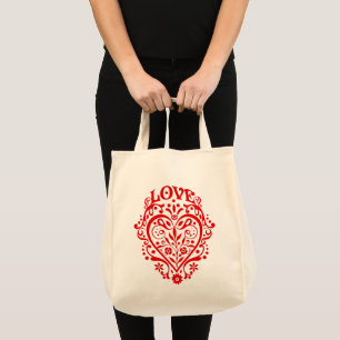 Tote Bag Red Fancy Love Heart Grocery