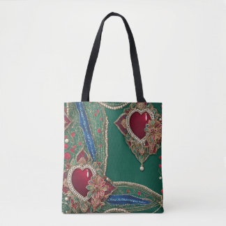 Tote Bag Red & green hearts AI art