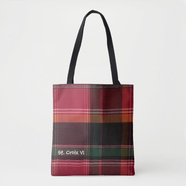 Tote Bag Red Green Madras Plaid Réutilisable (Devant)