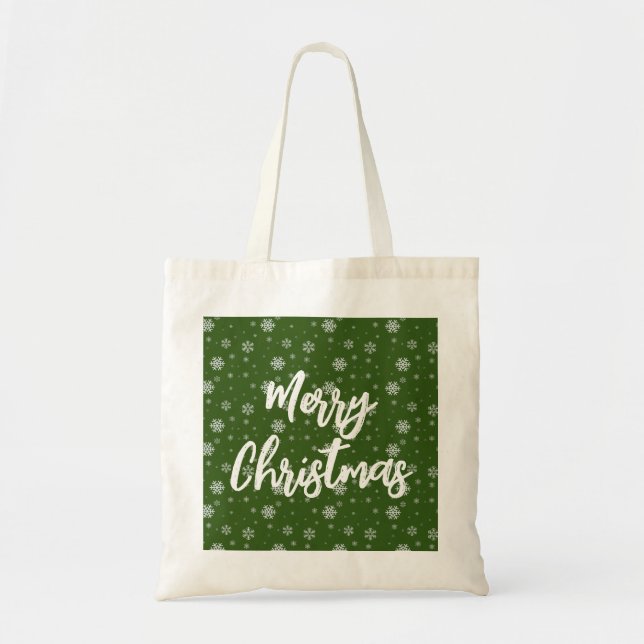 Tote Bag Red Green White Snowflakes Joyeux Noël (Devant)