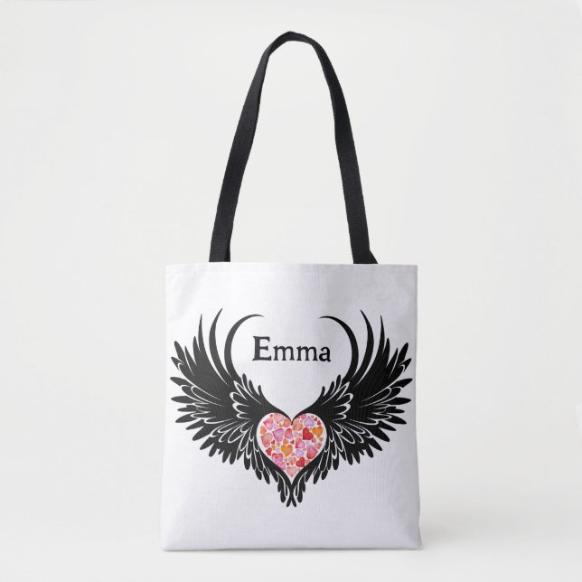 Tote Bag Red heart angel black wings (Devant)