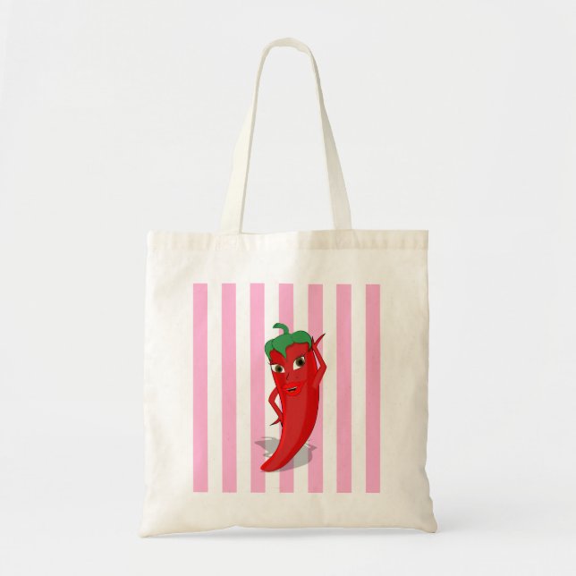 Tote Bag Red Hot Pepper Diva Rose White Stripes (Devant)