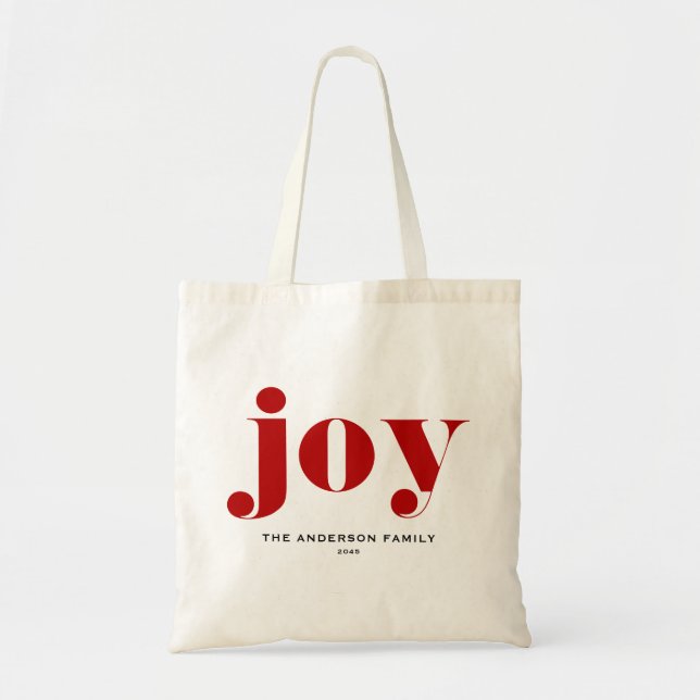 Tote Bag Red JOY Bold Typographie moderne Noël (Devant)