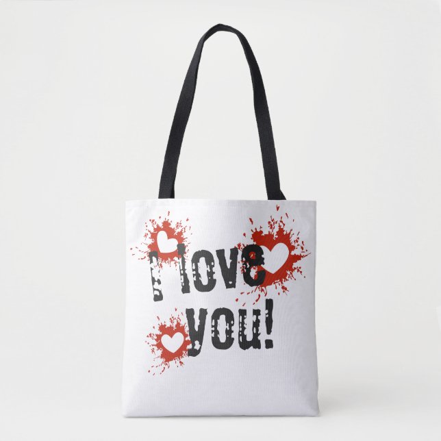 Tote Bag Red Paint Splatter Coeurs, Je T'Aime (Devant)