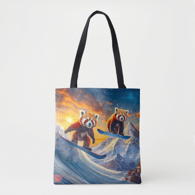 Tote Bag Red Pandas Snowboard Design par Rich AMeN Gill (Devant)