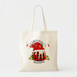 Tote Bag Red Plaid Buffalo Père Noël Christmas Pudding