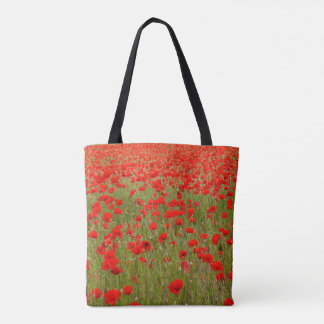 Tote Bag Red poppy field of flowers tie