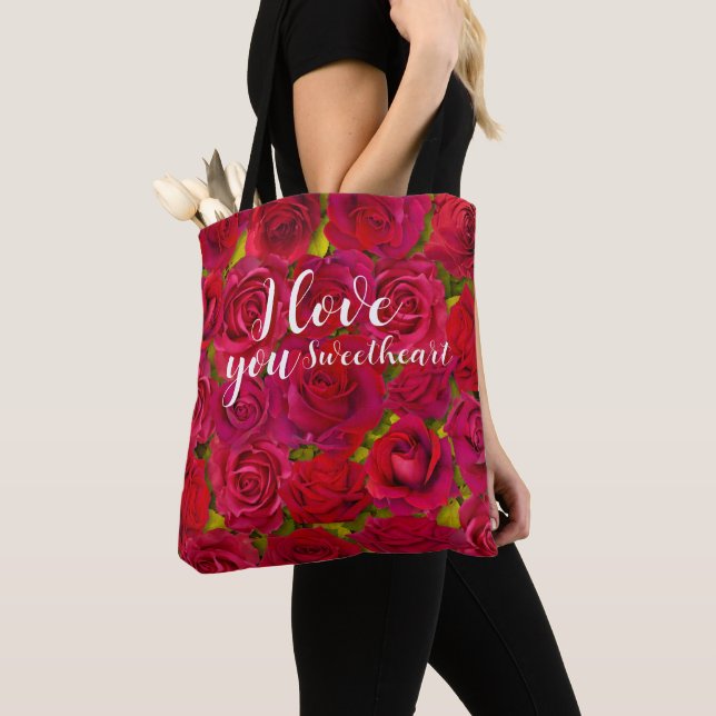 Tote Bag Red Roses I  Love you Name (De près)