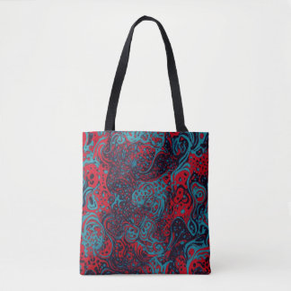 Tote Bag Red Turquoise Marble Abstract Pattern