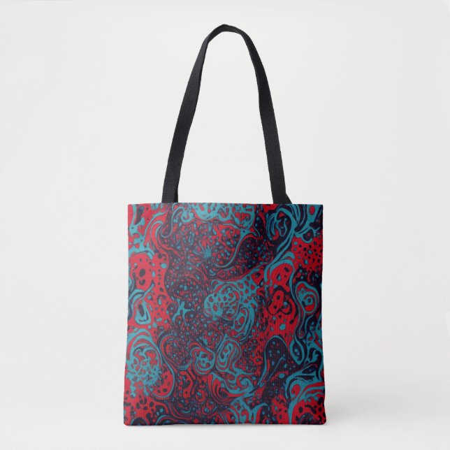 Tote Bag Red Turquoise Marble Abstract Pattern (Devant)
