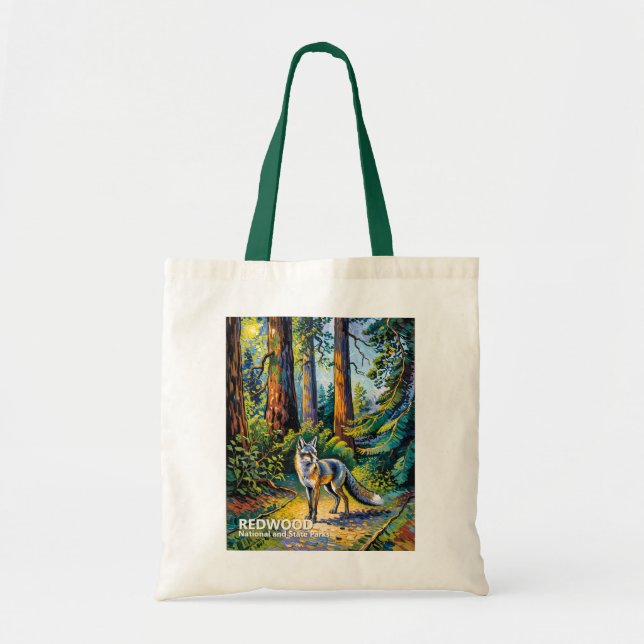 Tote Bag Redwood National Park Van Gogh Forest Fox Custom (Devant)