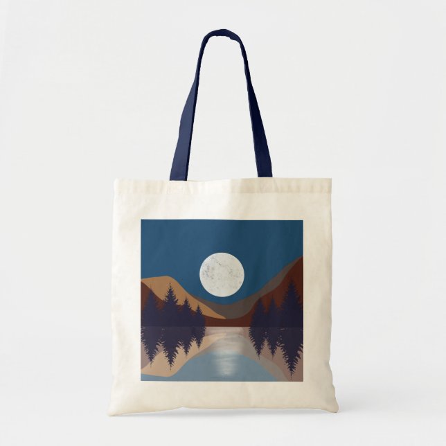Tote Bag Réflexion de la lune de la forêt Abstraite rustiqu (Devant)
