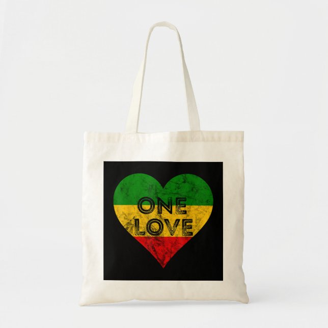Tote Bag Reggae Heart One Love Rasta Reggae Music Rastafari (Devant)
