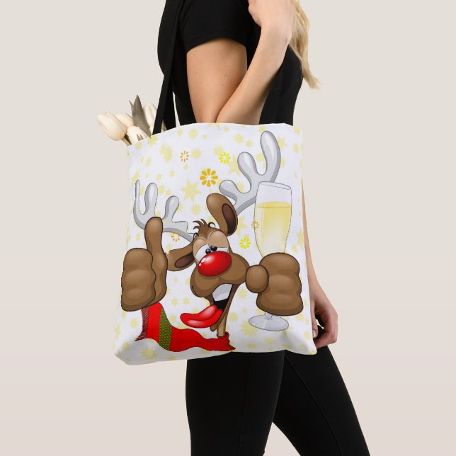 Tote Bag Reindeer Drunk Funny Caractère de Noël (De près)