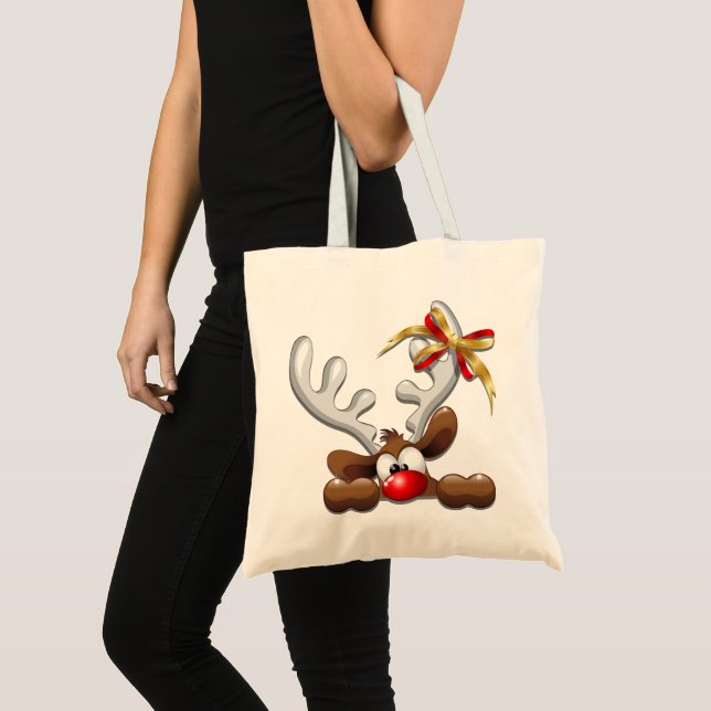Tote Bag Reindeer Puzzled drôle Caractère de Noël (Devant (produit))