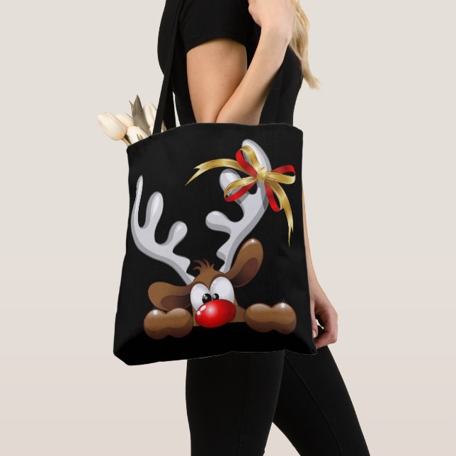 Tote Bag Reindeer Puzzled drôle Caractère de Noël (De près)