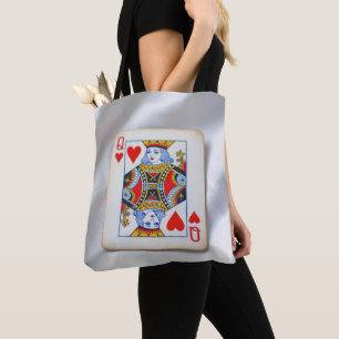 Tote Bag Reine de Cœur sur tissu de satin blanc