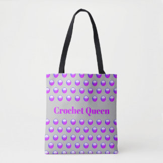 Tote Bag Reine du Crochet Géométrique à Points Violets