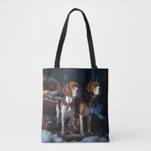 Tote Bag Renard américain English Foxhound enneigé traîneau