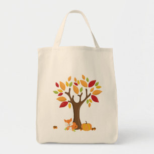 Tote Bag Renard d'automne sous l'arbre d'automne Citrouille