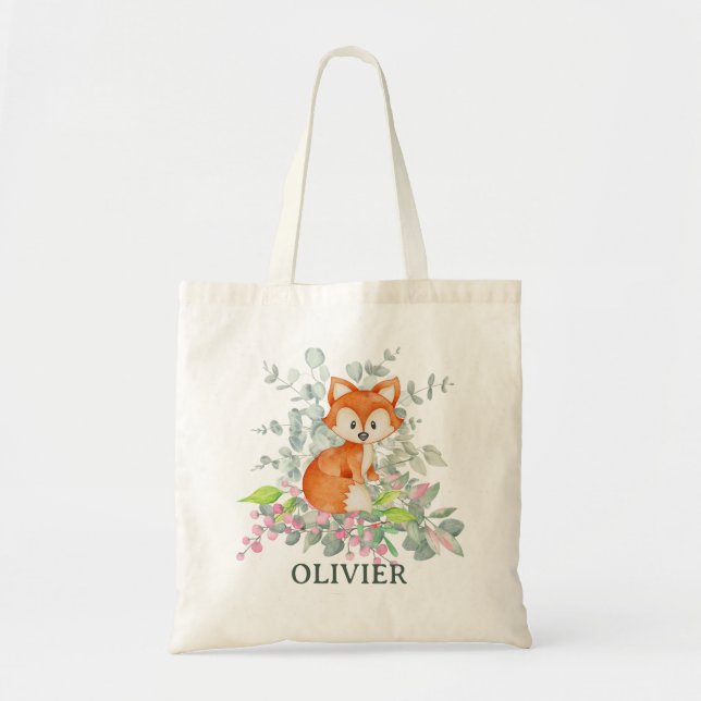 Tote Bag Renard mignon sur la verdure Nom personnalisé (Devant)